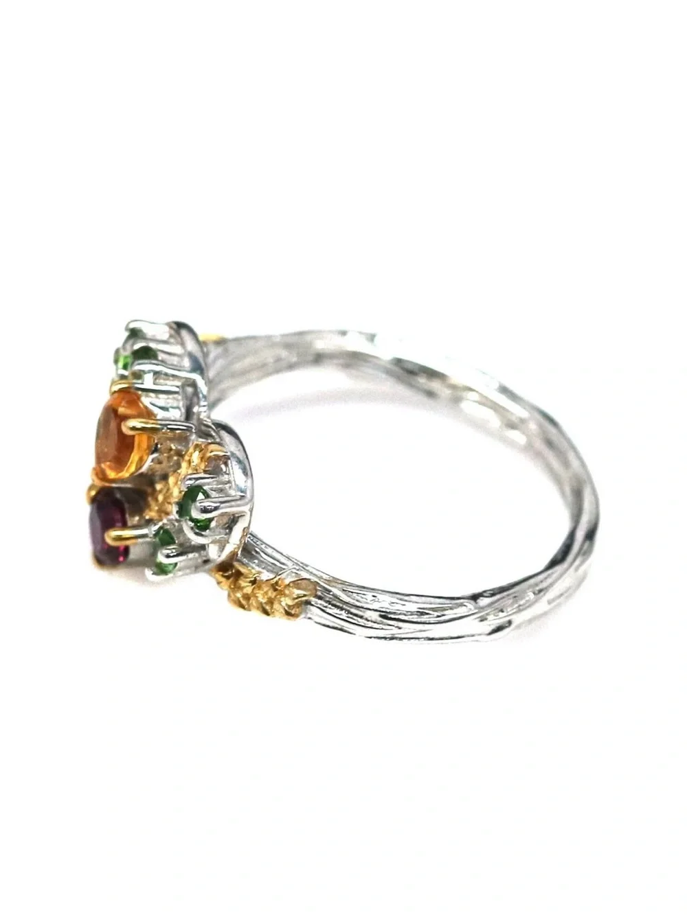 Natural Citrine Chrome Diopside & Garnet Heart Floral Twisted band Ring Sz 6.75